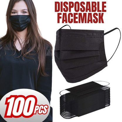 100 PCS Face Mask Non Medical Surgical Disposable 3Ply Earloop Mouth Cover Black